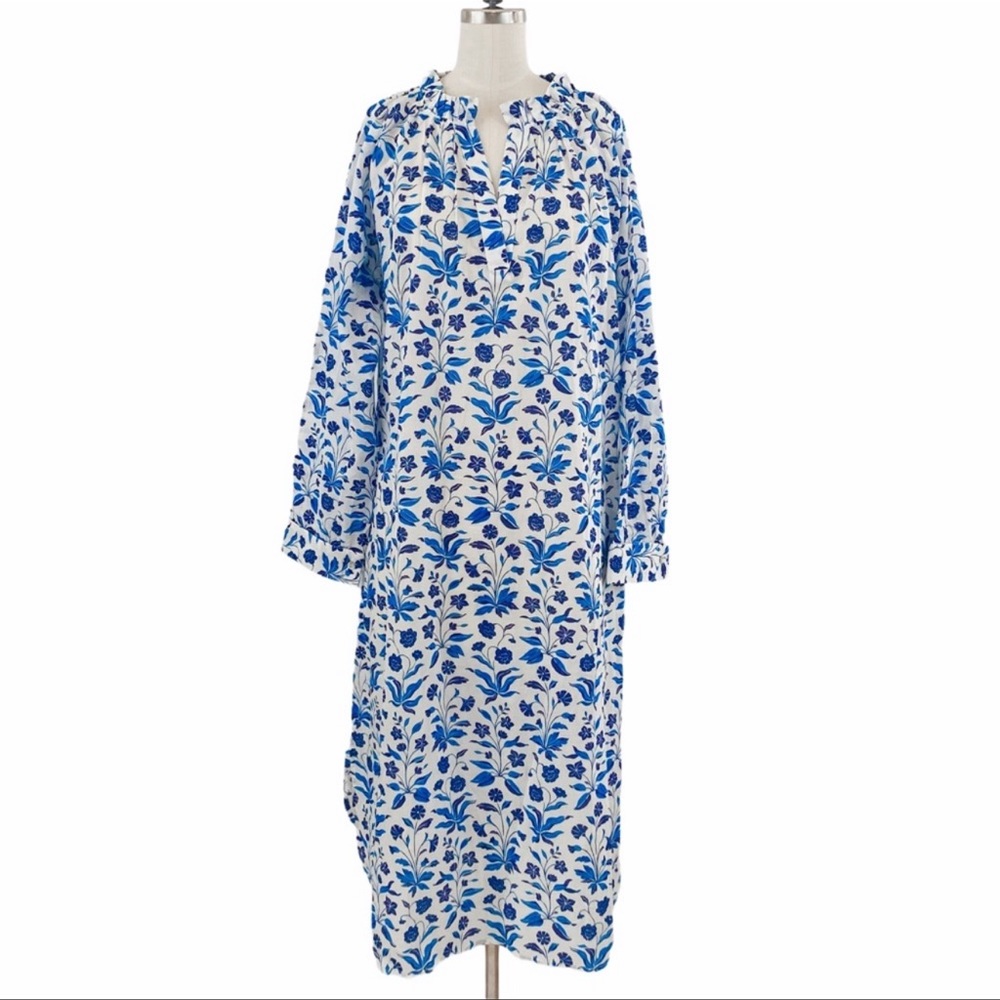 Voloshin Floral Blue and White Midi Boho Dress
